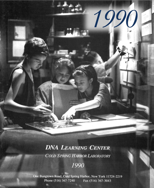 Annual report cover with black and white image of students in a museum exhibit