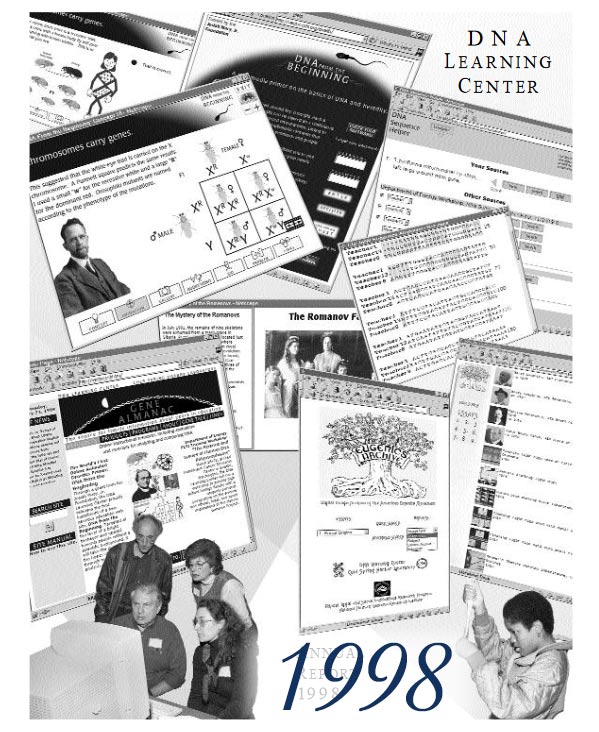 Annual report cover with black and white montage of DNALC websites