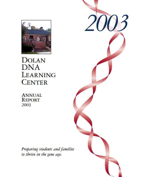 Annual report cover with a stylized graphic of a DNA ribbon
