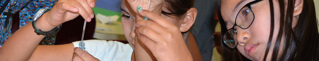 Up close view of two student holding test tubes and dipping innoculating loops