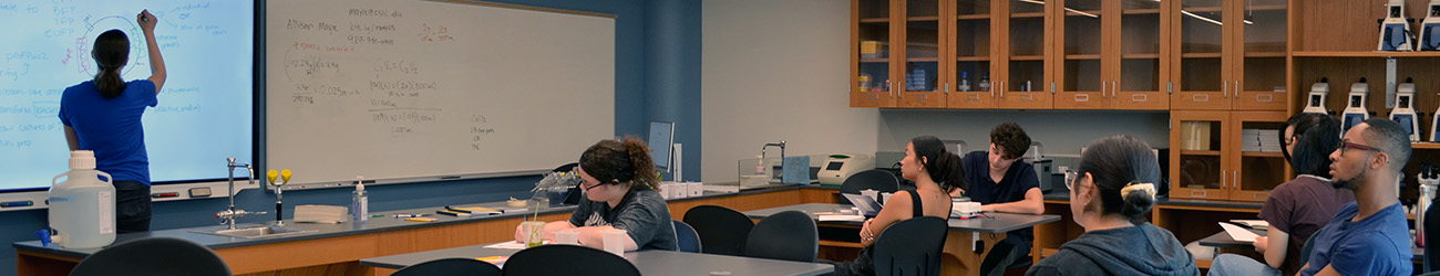 An educator and several students in a DNALC NYC laboratory classroom