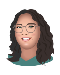 Sheila Peeples; drawing of a woman wearing glasses with dark wavy hair