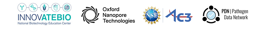 Logo of Oxford Nanopore, CSHL DNA Learning Center, and InnovATEBIO